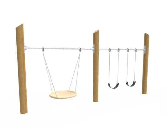 Pórtico Madera Triple c/Hamaca Nido - Crucijuegos Woodland